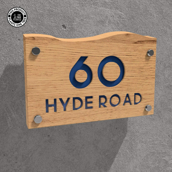 Solid Oak House Sign, Font 1, Epoxy Resin Infill-Oak House Sign-Rustic Fox LTD-Blue-Large-Rustic Fox LTD