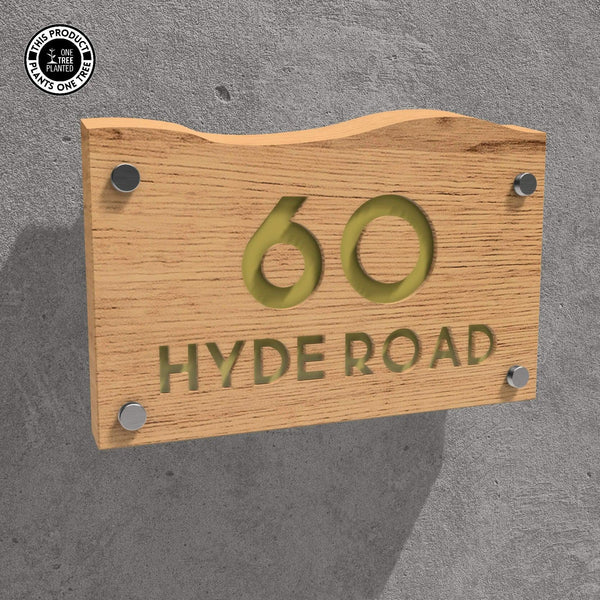 Solid Oak House Sign, Font 1, Epoxy Resin Infill-Oak House Sign-Rustic Fox LTD-Flash Gold-Large-Rustic Fox LTD