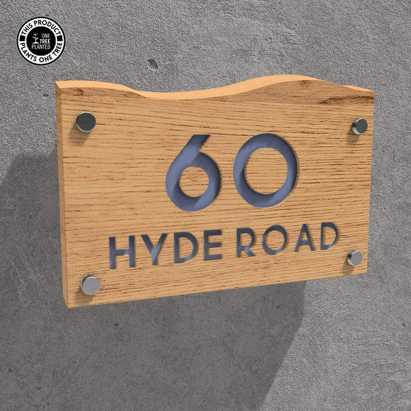 Solid Oak House Sign, Font 1, Epoxy Resin Infill-Oak House Sign-Rustic Fox LTD-Indigo-Large-Rustic Fox LTD