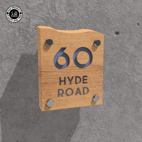 Solid Oak House Sign, Font 1, Epoxy Resin Infill-Oak House Sign-Rustic Fox LTD-Indigo-Small-Rustic Fox LTD