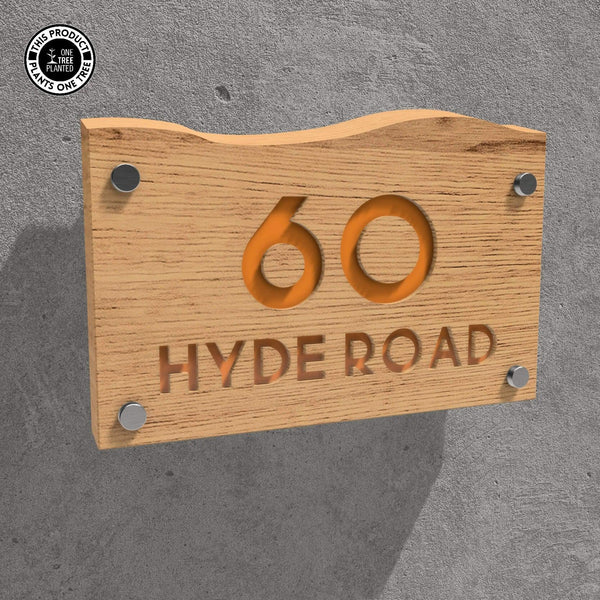 Solid Oak House Sign, Font 1, Epoxy Resin Infill-Oak House Sign-Rustic Fox LTD-Orange-Large-Rustic Fox LTD