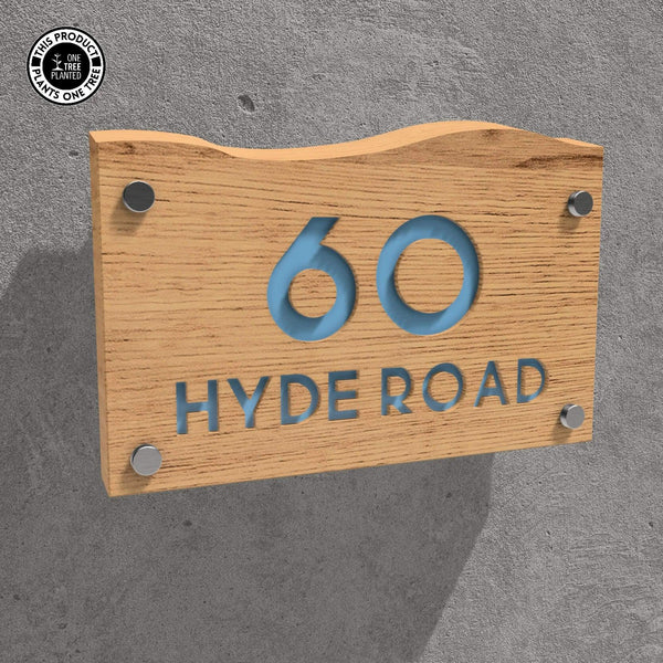 Solid Oak House Sign, Font 1, Epoxy Resin Infill-Oak House Sign-Rustic Fox LTD-Pink Blue-Large-Rustic Fox LTD