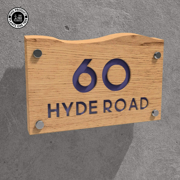 Solid Oak House Sign, Font 1, Epoxy Resin Infill-Oak House Sign-Rustic Fox LTD-Purplish Blue-Large-Rustic Fox LTD