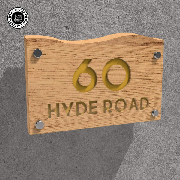 Solid Oak House Sign, Font 1, Epoxy Resin Infill-Oak House Sign-Rustic Fox LTD-Red Gold-Large-Rustic Fox LTD