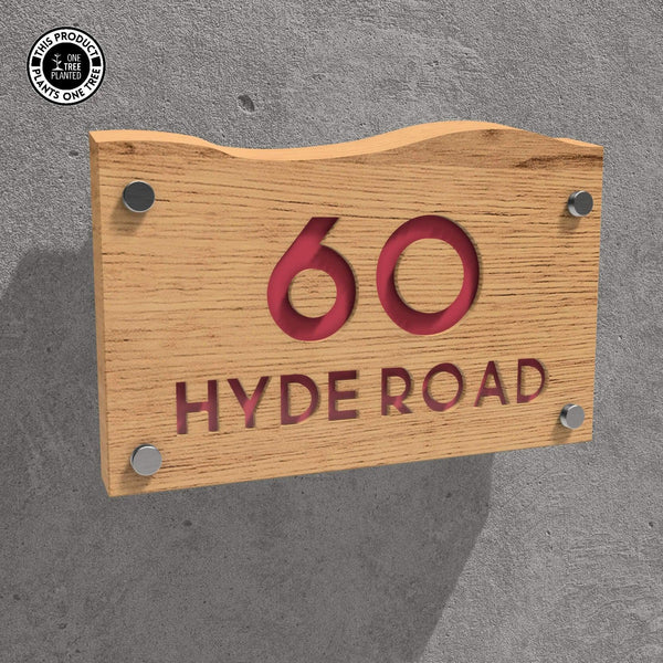 Solid Oak House Sign, Font 1, Epoxy Resin Infill-Oak House Sign-Rustic Fox LTD-Red-Large-Rustic Fox LTD