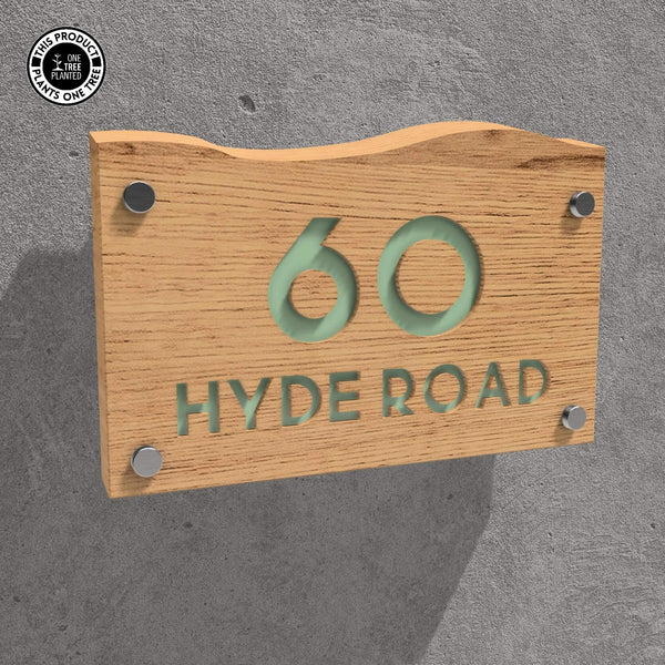 Solid Oak House Sign, Font 1, Epoxy Resin Infill-Oak House Sign-Rustic Fox LTD-Tender Green-Large-Rustic Fox LTD